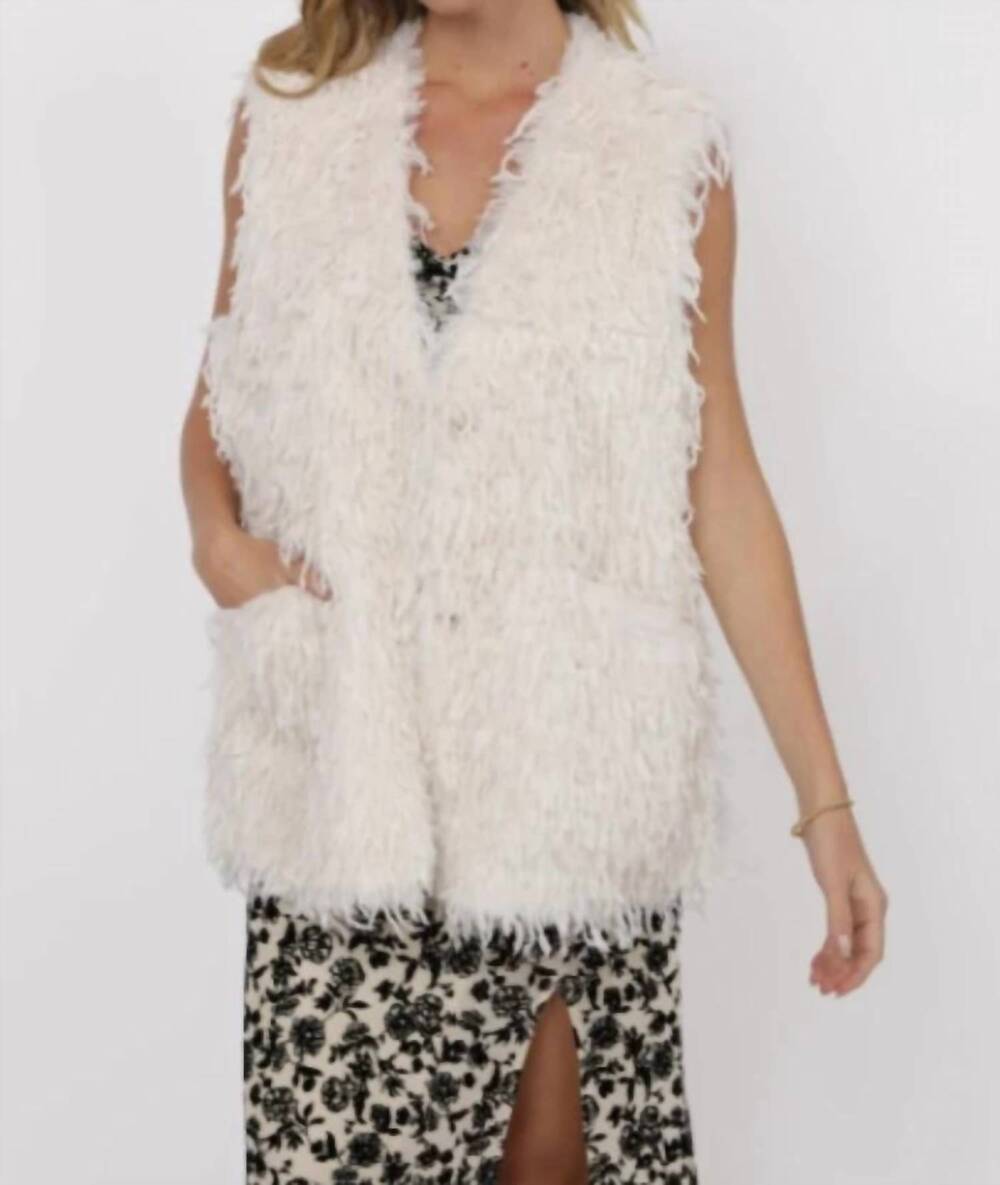 NEW SAGE THE LABEL trailblazer fringe fur long vest in white